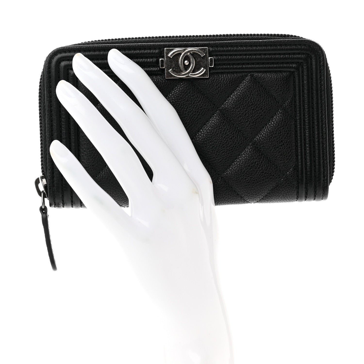 Chanel Caviar Quilted Small Boy Zip Around Wallet Black 2 of 8