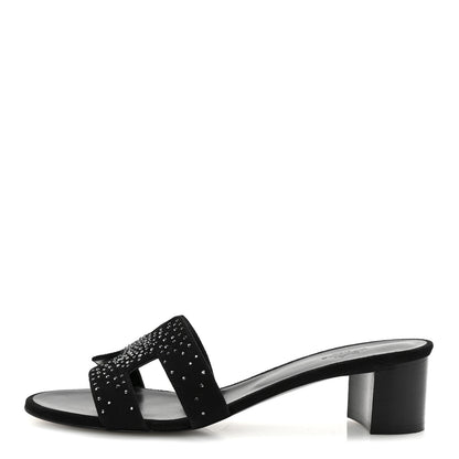 Hermes Suede Goatskin Crystal Oasis Sandals 39.5 Black 1 of 10
