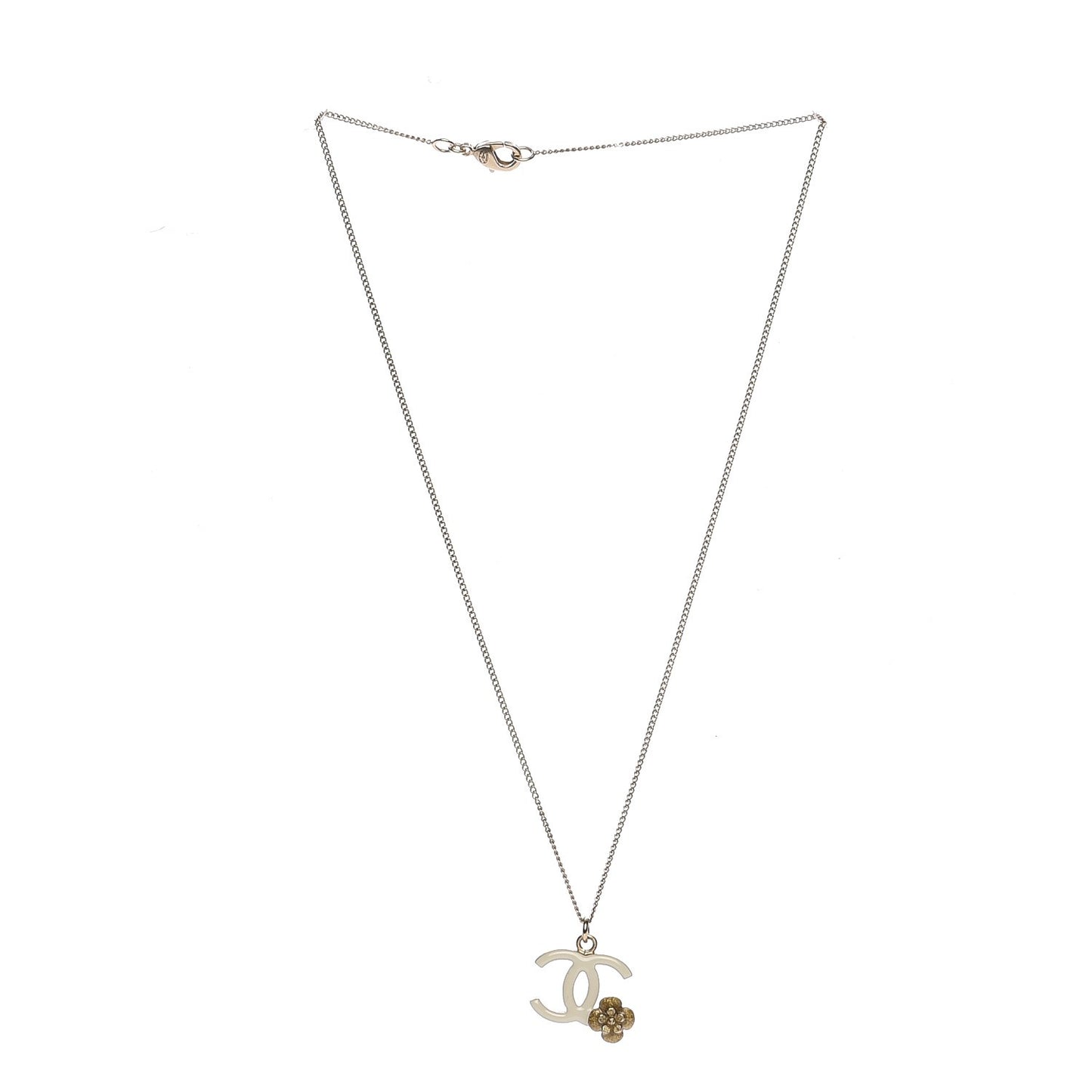 Enamel CC Camellia Necklace Ivory Gold