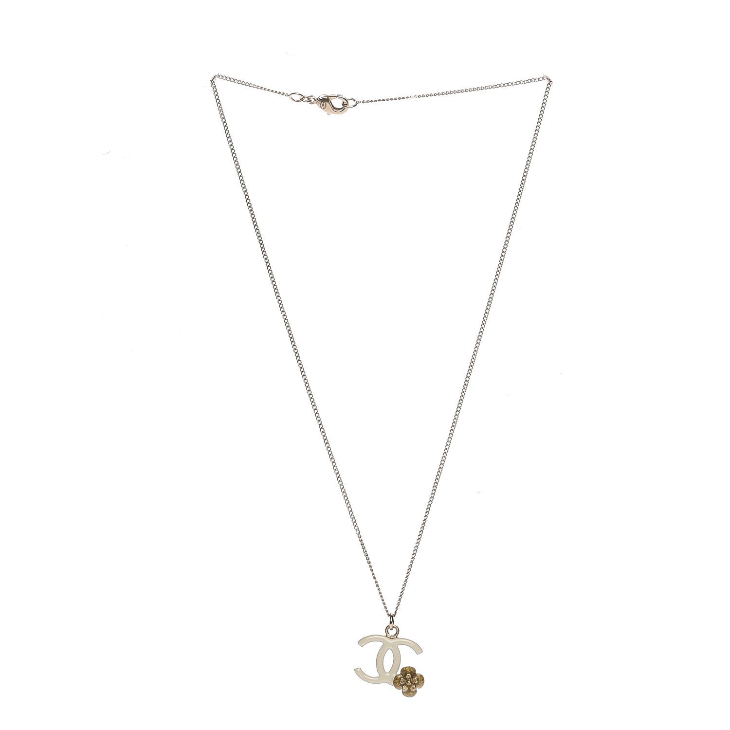 Chanel Enamel CC Camellia Necklace Ivory Gold 3 of 5