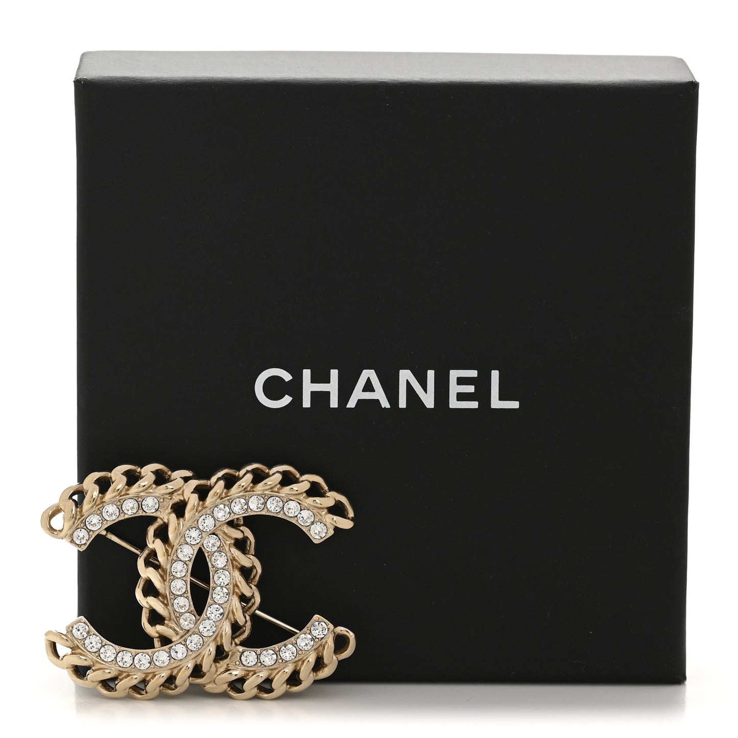 Crystal Chain CC Brooch Light Gold