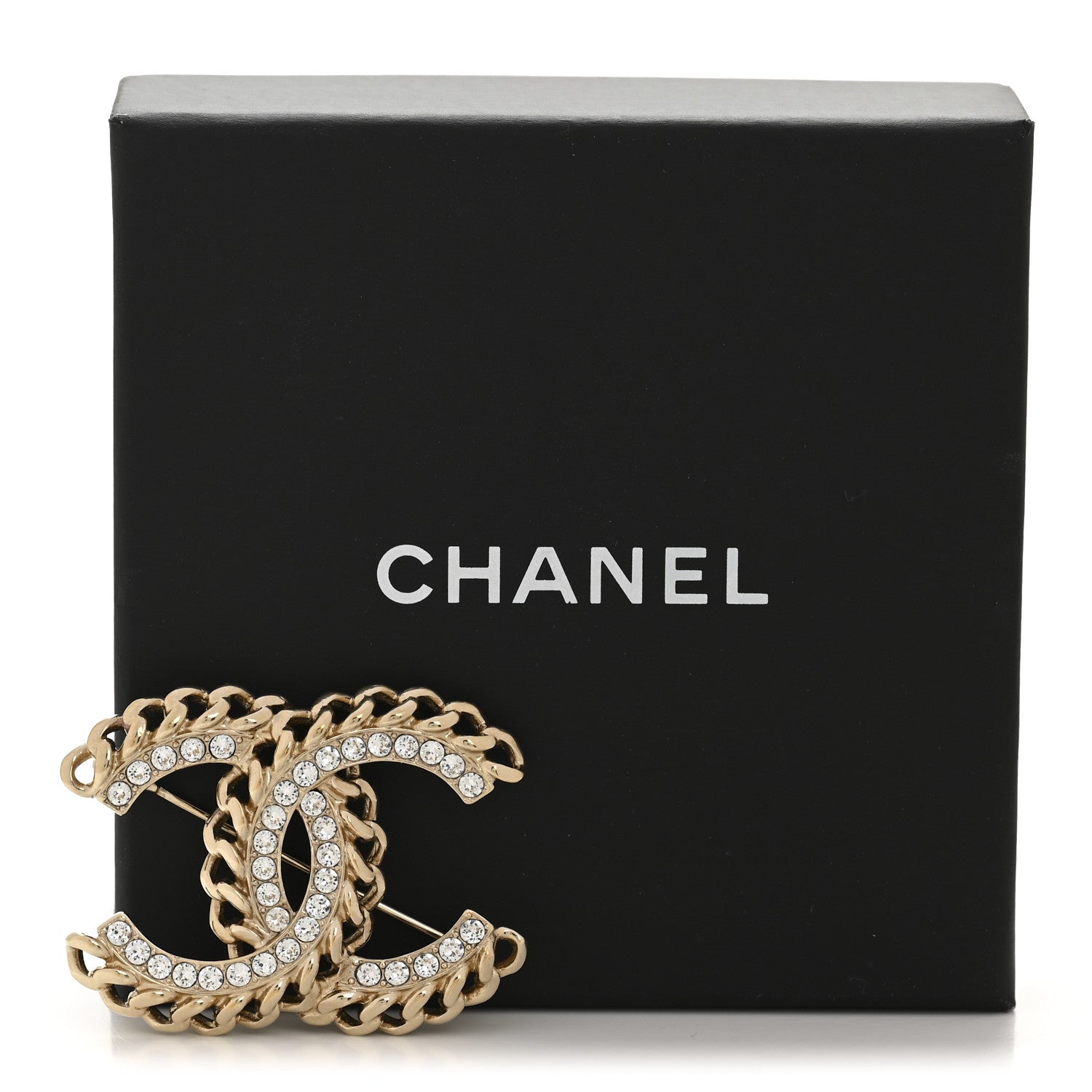 Chanel Crystal Chain CC Brooch Light Gold 4 of 4