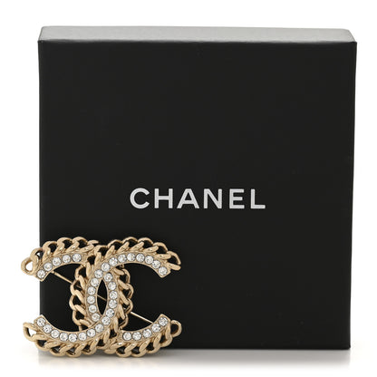 Chanel Crystal Chain CC Brooch Light Gold 4 of 4