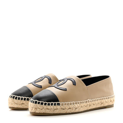 Chanel Lambskin CC Espadrilles 37 Beige Black 3 of 9