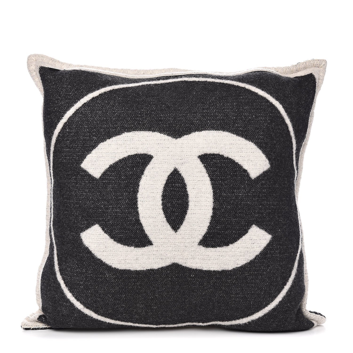 Chanel Merino Wool Cashmere CC Pillow Black Beige 3 of 5