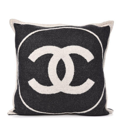 Chanel Merino Wool Cashmere CC Pillow Black Beige 3 of 5