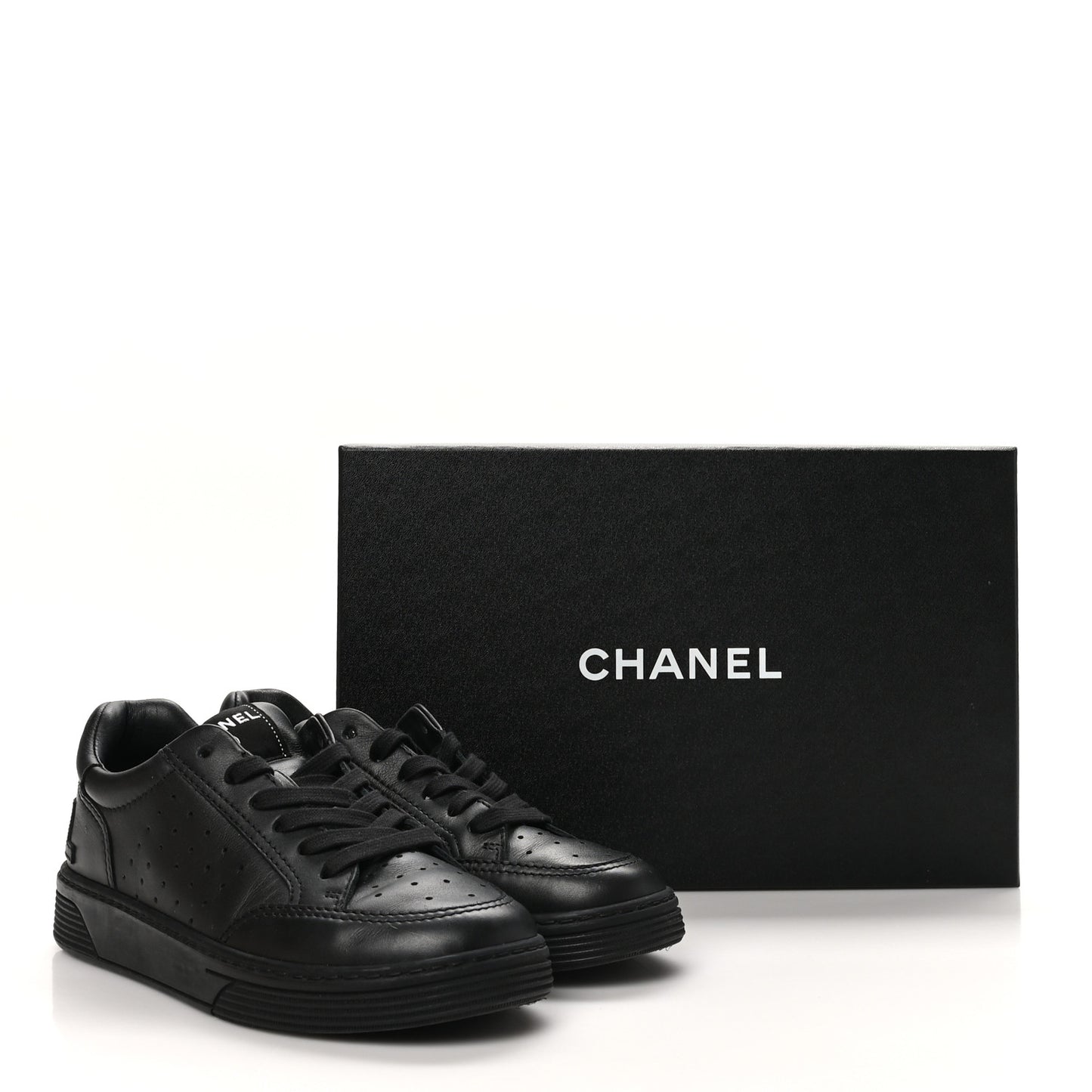 Calfskin CC Womens Sneakers 37.5 Black