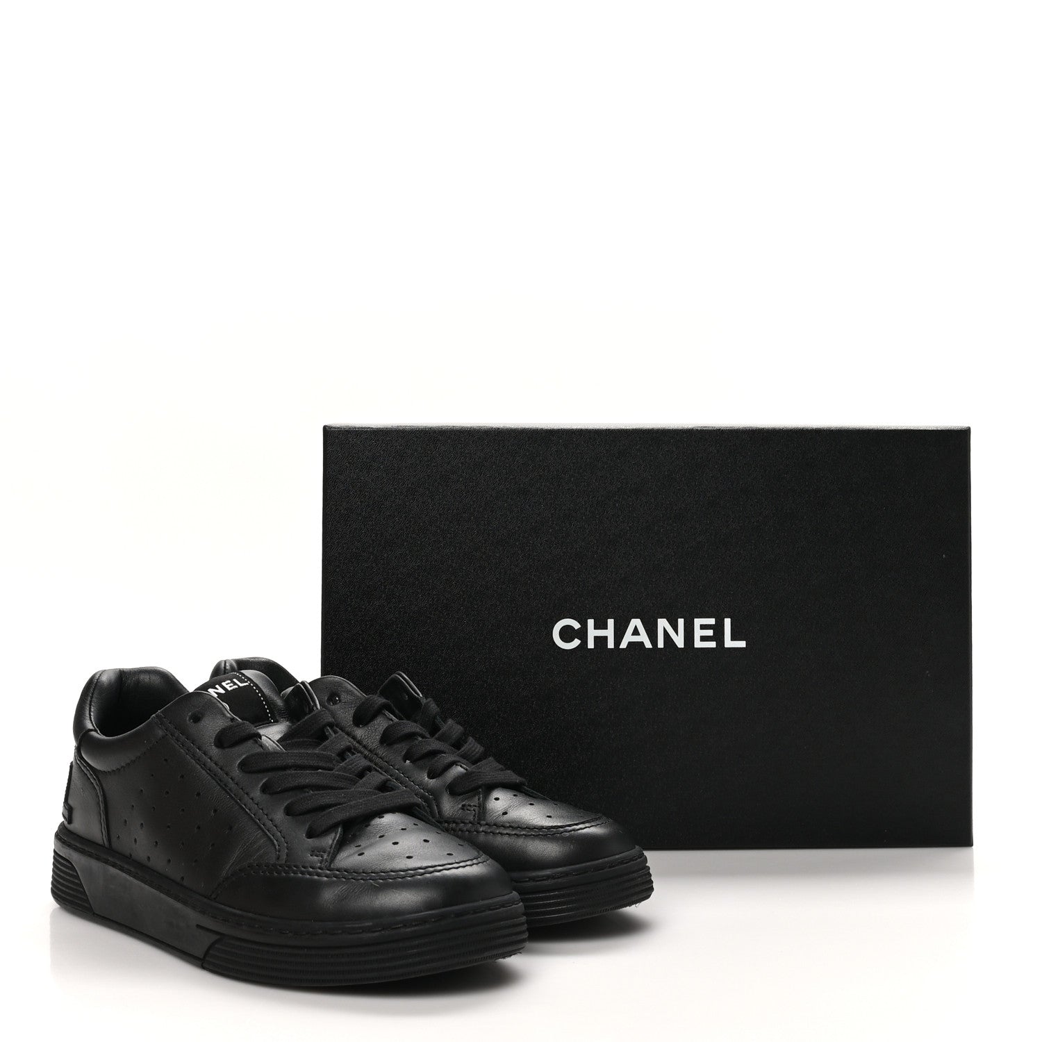 Chanel Calfskin CC Womens Sneakers 37.5 Black 10 of 10
