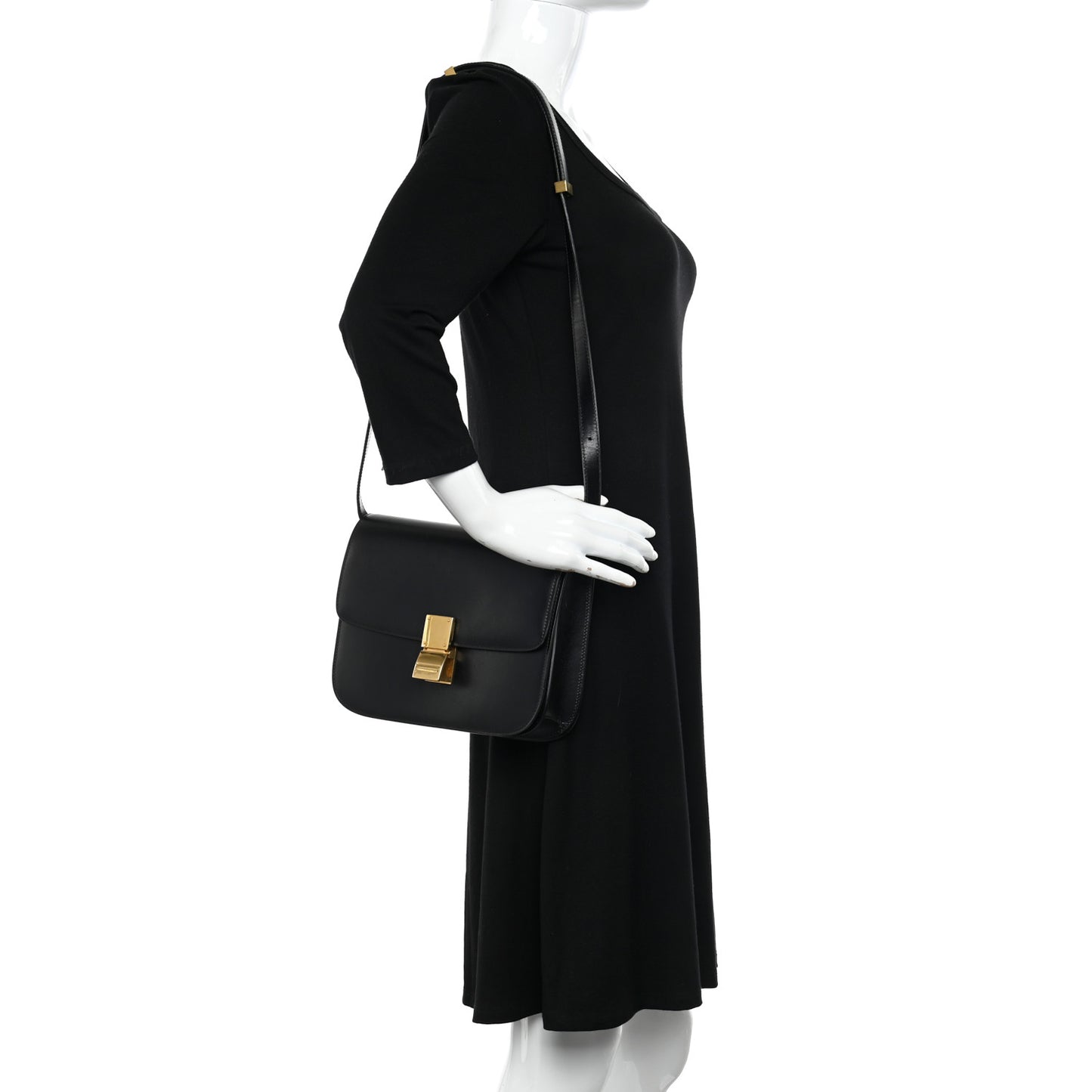 Box Calfskin Medium Classic Box Flap Bag Black