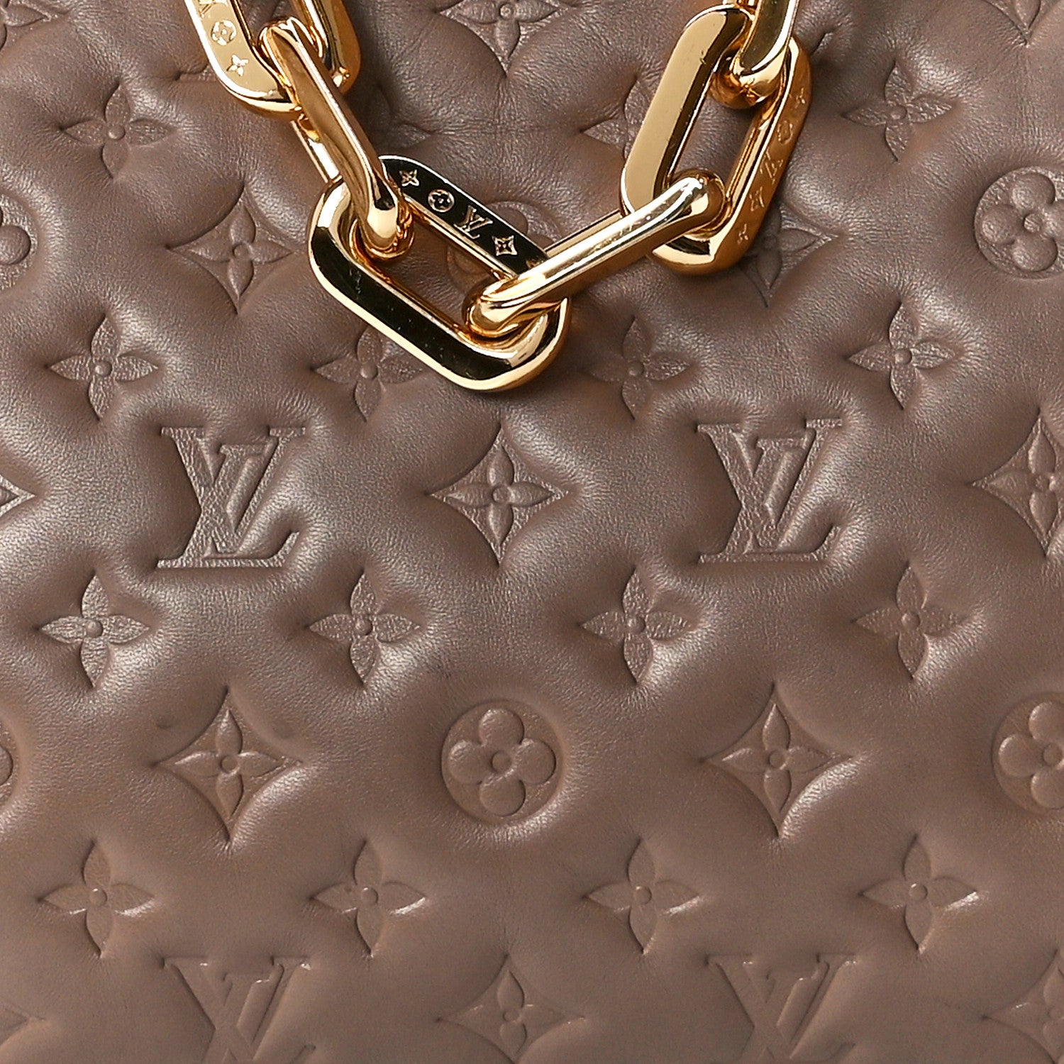 Louis Vuitton Lambskin Embossed Monogram Coussin MM Taupe 9 of 12