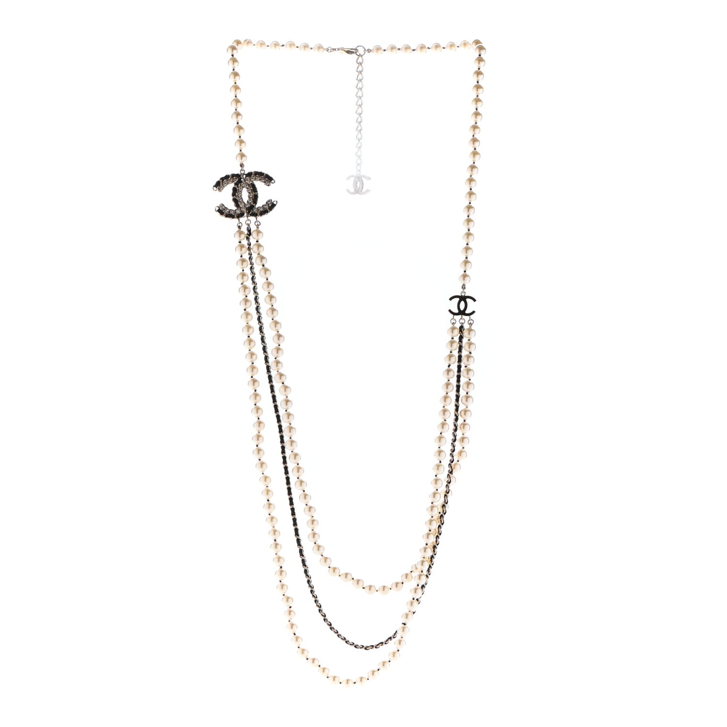 Pearl Lambskin Crystal CC Vintage Allure Necklace Gold Black