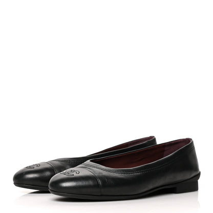 Chanel Lambskin Cap Toe Uniform Ballerina Flats 37.5 Black 3 of 9