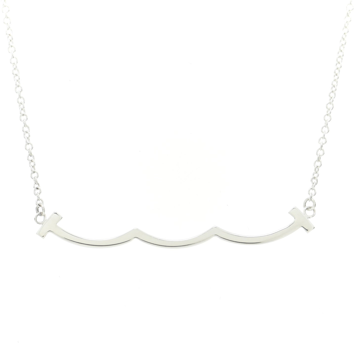 Sterling Silver Small T Wave Pendant Necklace