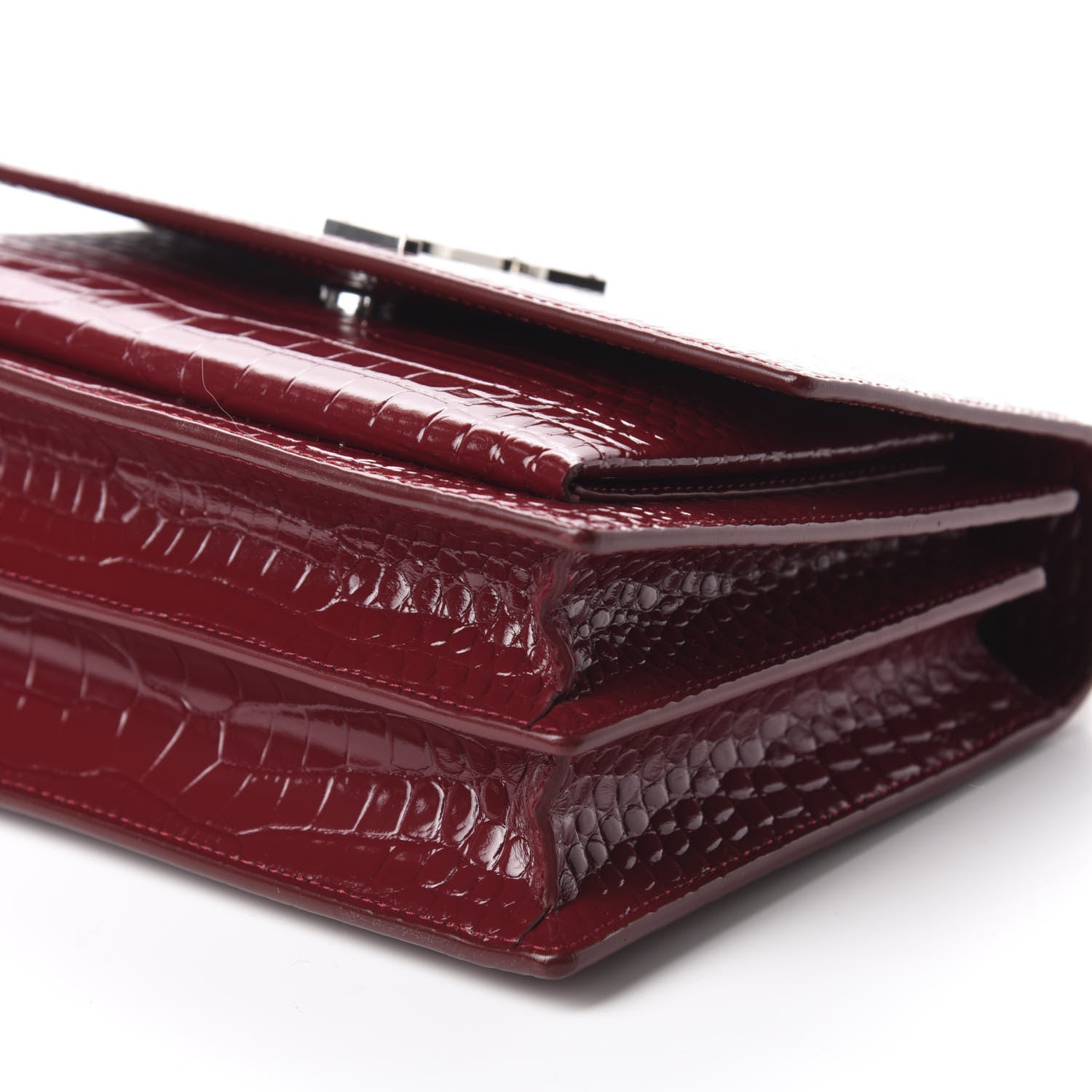 Saint Laurent Calfskin Crocodile Embossed Medium Monogram Sunset Palissandre 7 of 10
