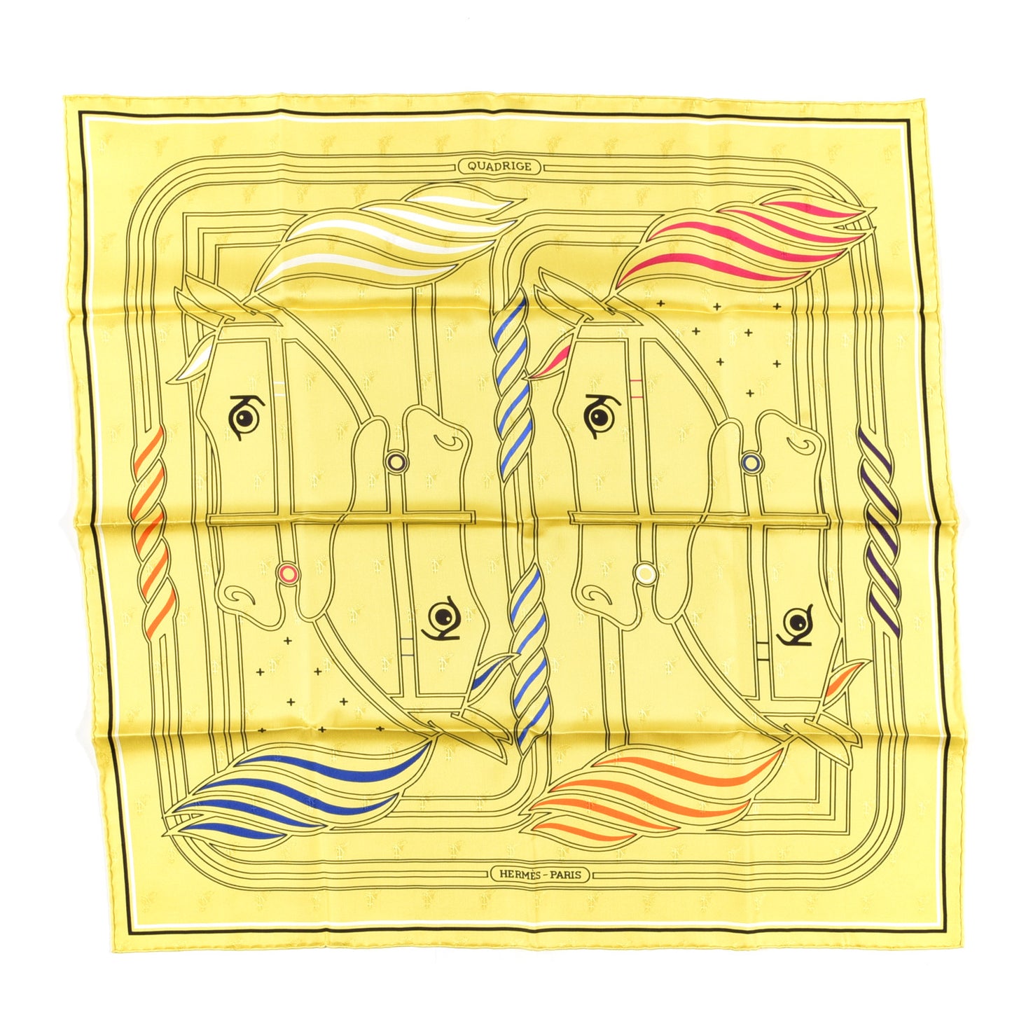 Silk Quadrige Au Fil Scarf 70 Jaune Citrone Bleu