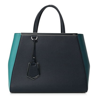 Fendi Vitello Elite Colorblock Regular 2Jours Tote Lavagna Lago Oceano 1 of 11