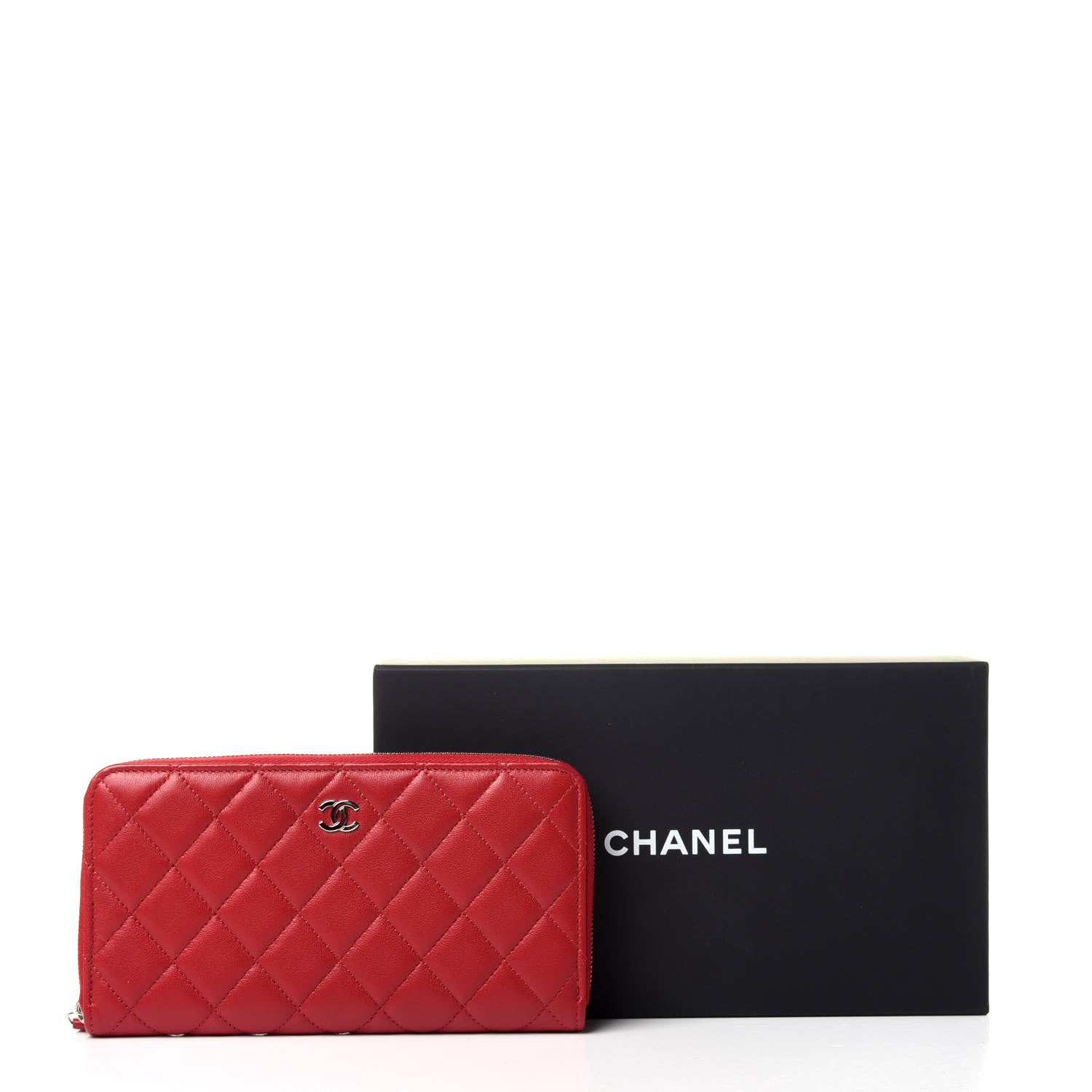 Chanel Lambskin Quilted Gusset Zip Around Wallet Red 11 of 11