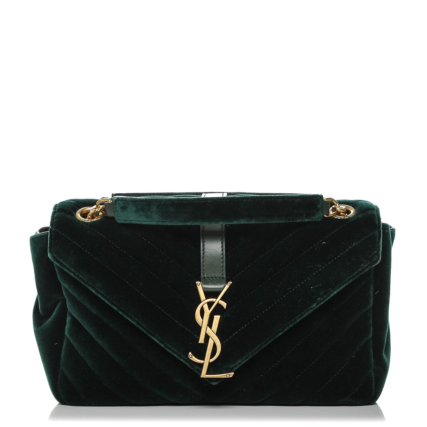 Velvet Matelasse Chevron Medium Monogram Chain Bag New Dark Green