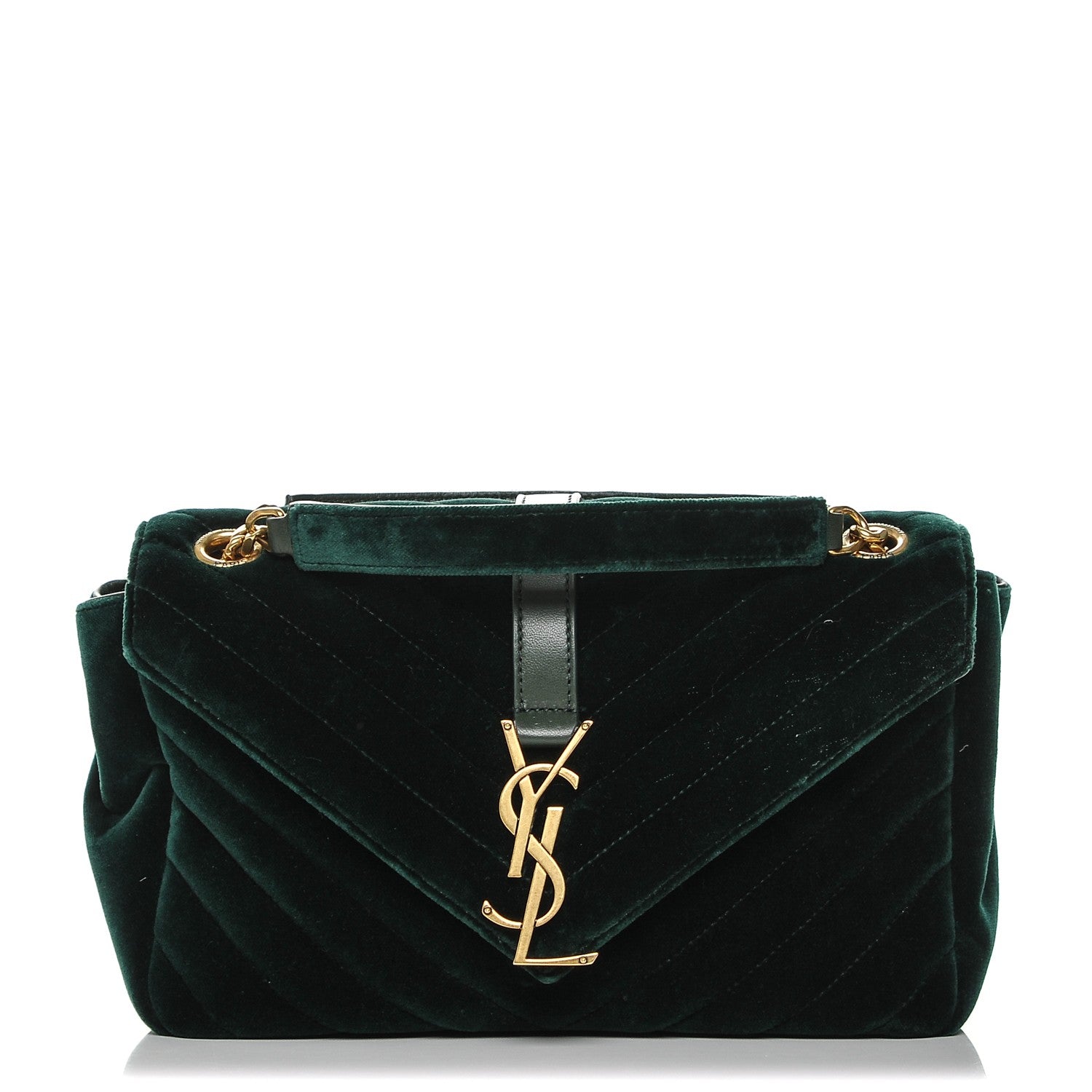 Saint Laurent Velvet Matelasse Chevron Medium Monogram Chain Bag New Dark Green 1 of 10
