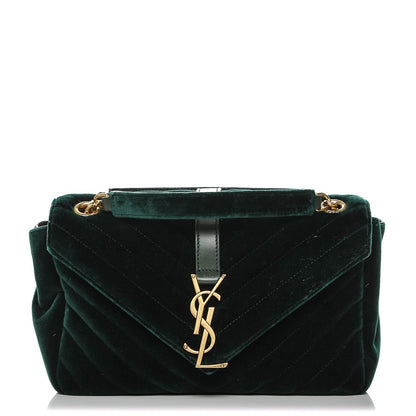Saint Laurent Velvet Matelasse Chevron Medium Monogram Chain Bag New Dark Green 1 of 10
