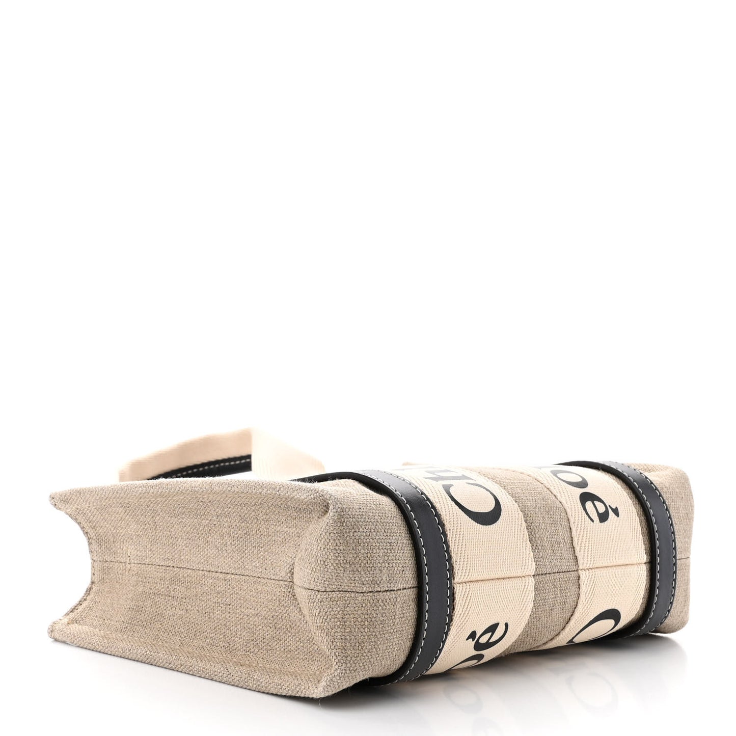 Linen Calfskin Small Woody Ribbon Tote With Strap White Navy