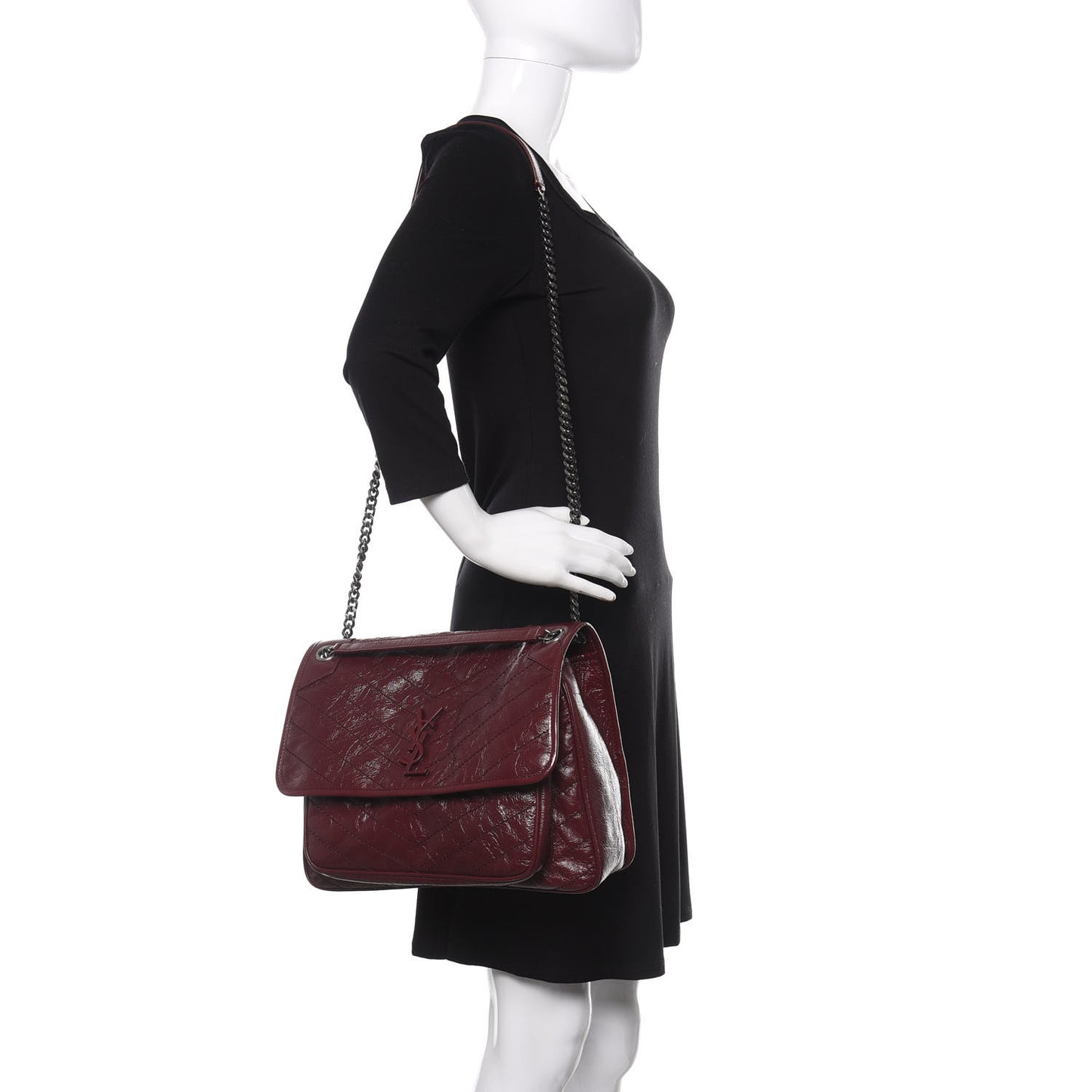 Crinkled Calfskin Matelasse Monogram Large Niki Chain Satchel Rouge Legion