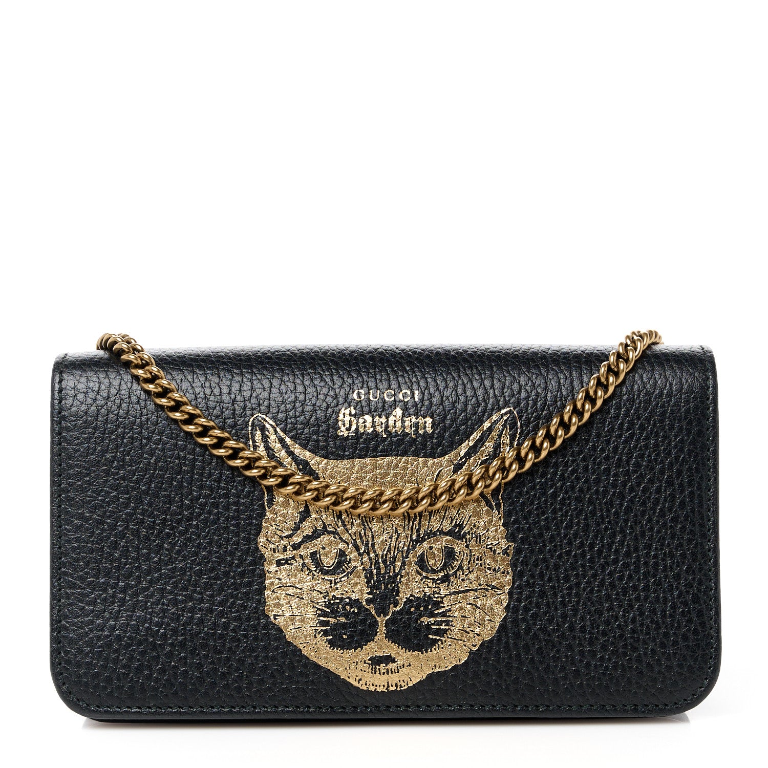 Gucci Dollar Calfskin Garden Mystic Cat Chain Wallet Black 1 of 9