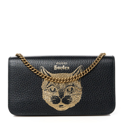 Gucci Dollar Calfskin Garden Mystic Cat Chain Wallet Black 1 of 9