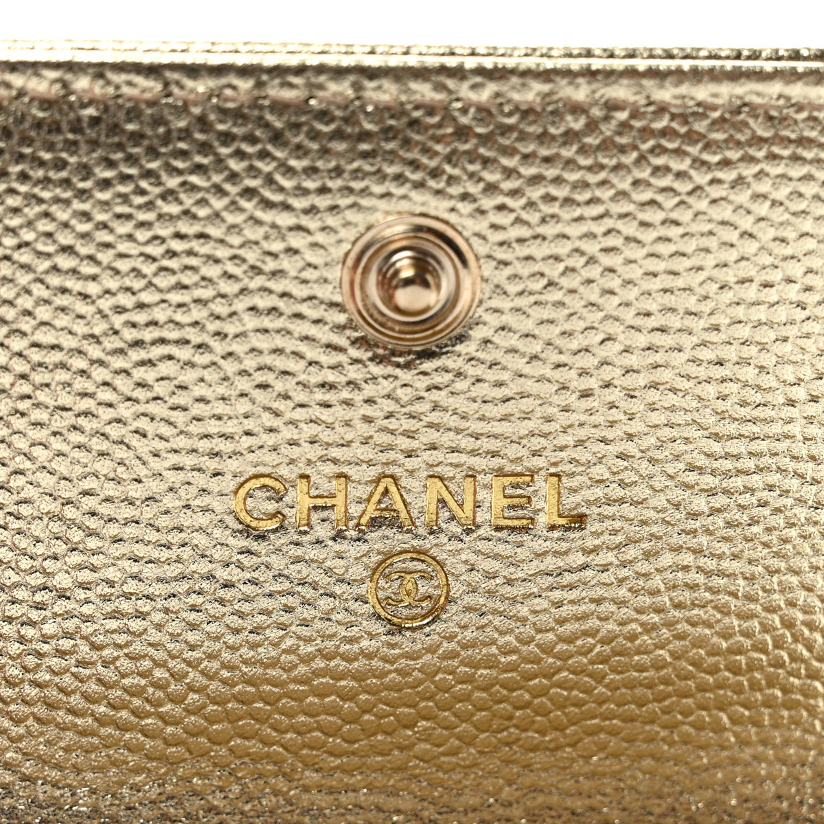 Metallic Caviar Quilted CC Flap Card Holder Gold