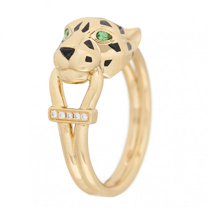 Cartier 18K Yellow Gold Diamond Tsavorite Garnet Black Onyx Panthere de Cartier Ring 58 8.25 1 of 7