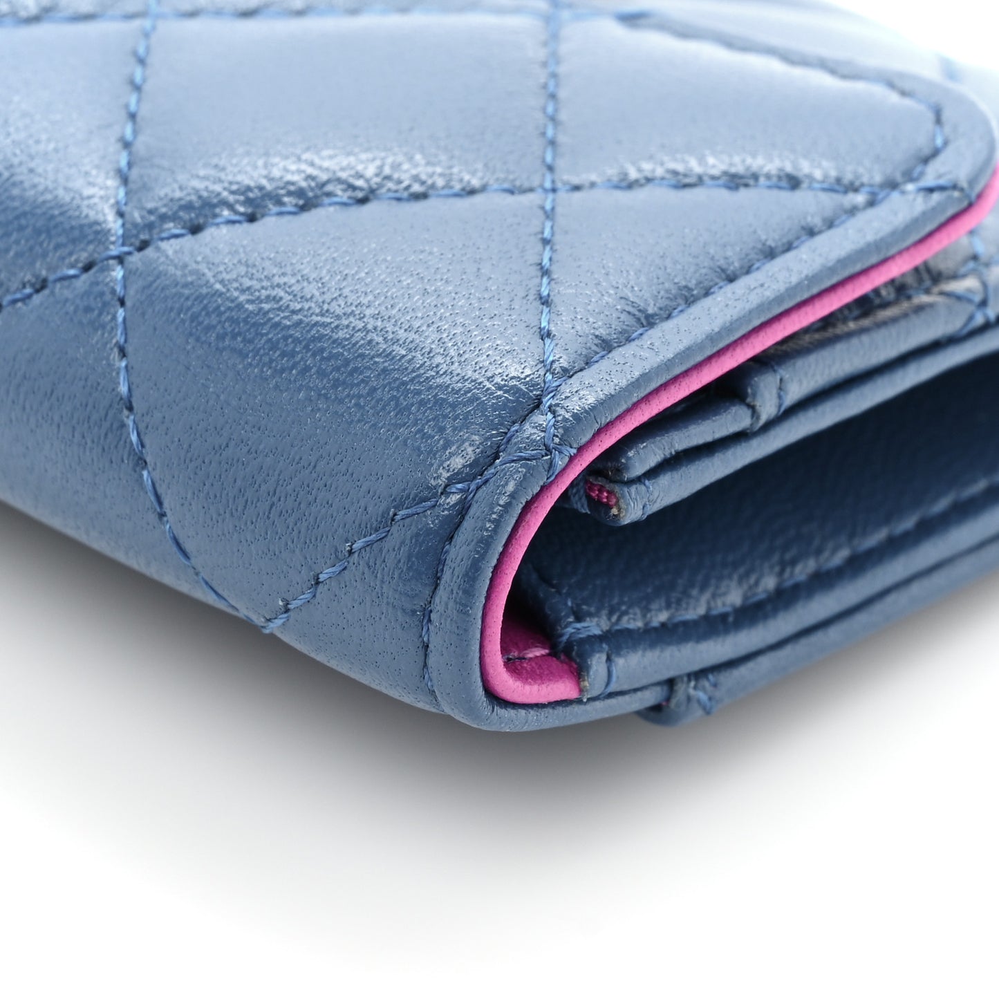Lambskin Quilted Flap Card Holder Wallet Blue Pink