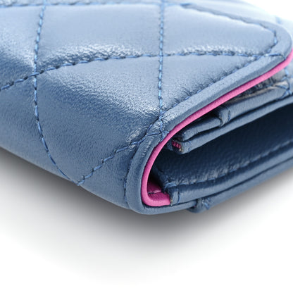 Chanel Lambskin Quilted Flap Card Holder Wallet Blue Pink 11 of 12
