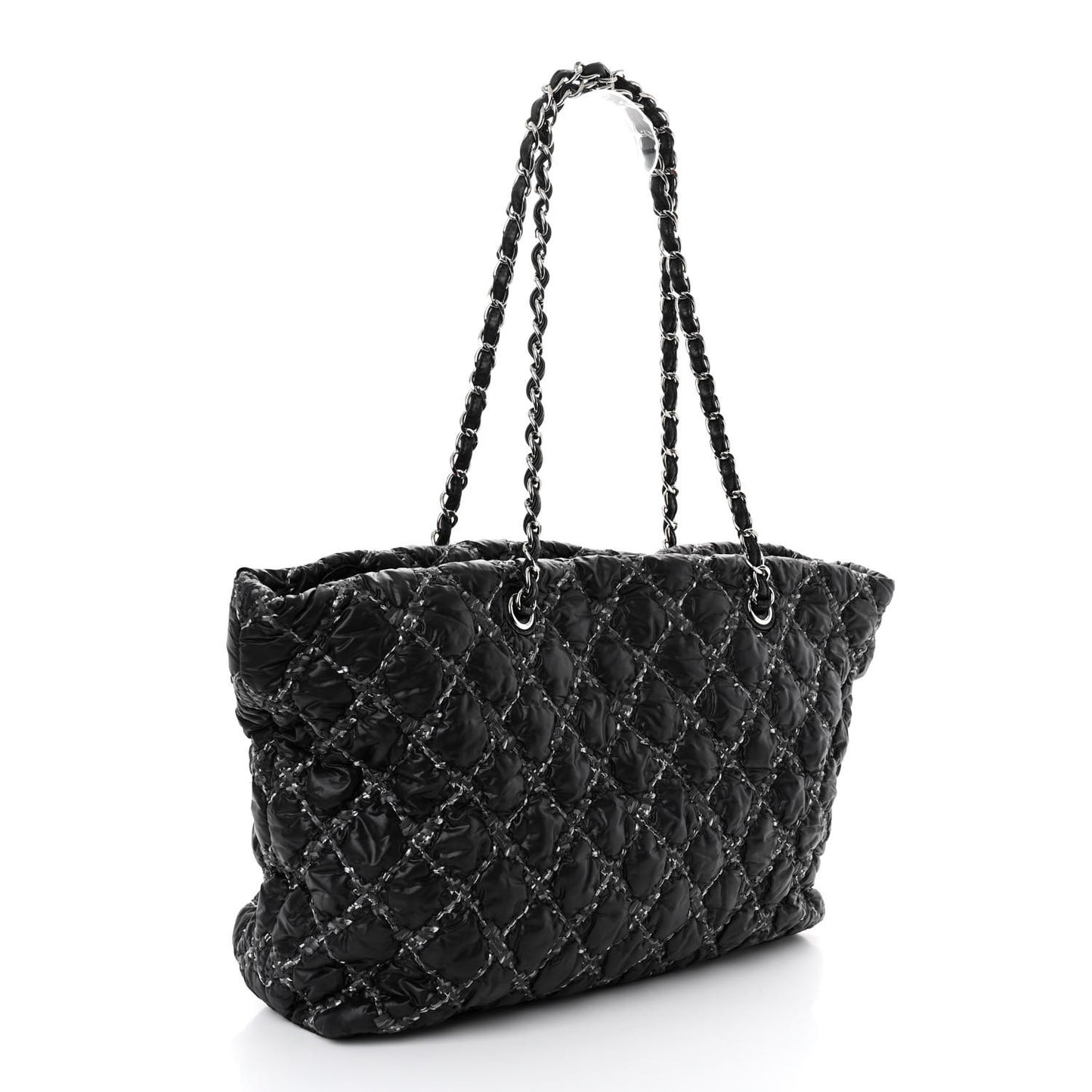 Nylon Quilted Tweed Stitch Bubble Tote Black