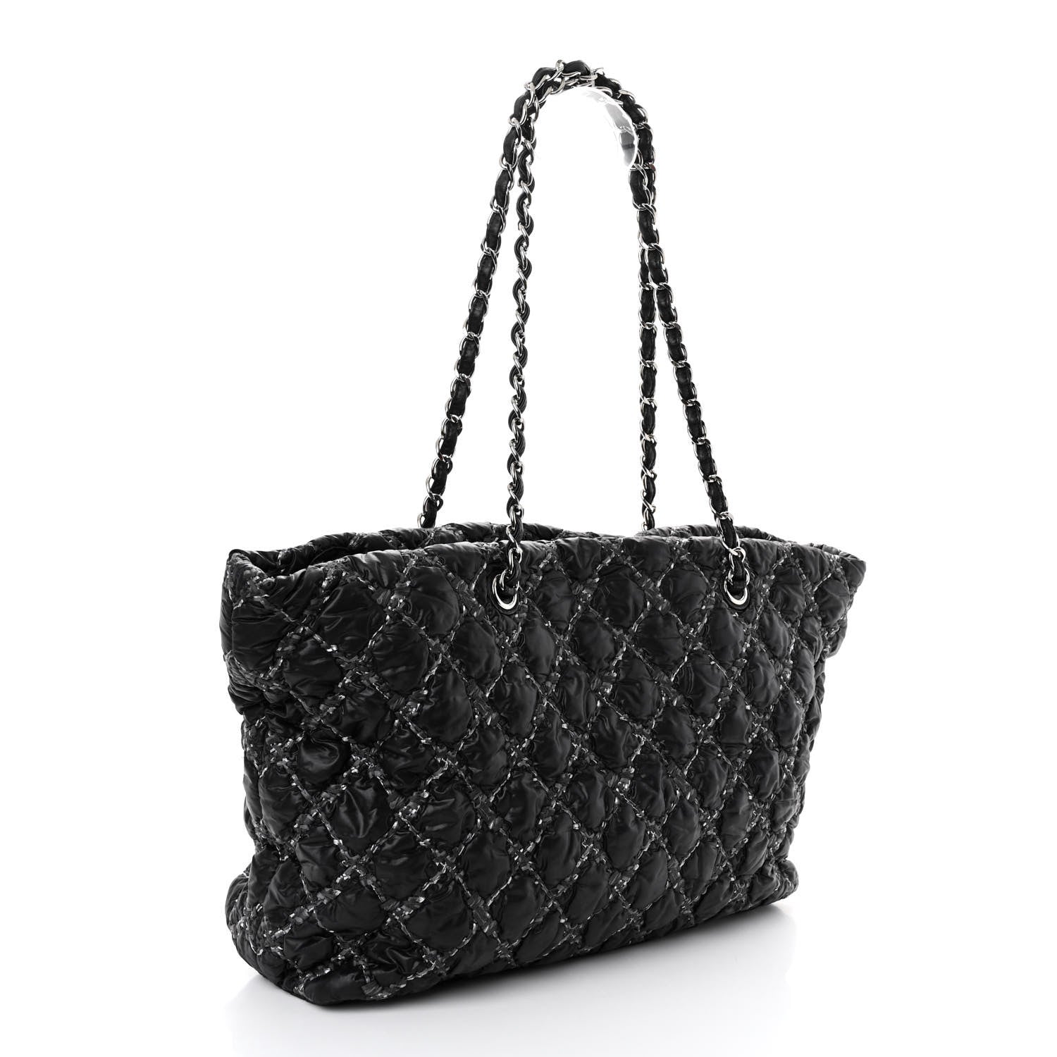 Chanel Nylon Quilted Tweed Stitch Bubble Tote Black 3 of 11