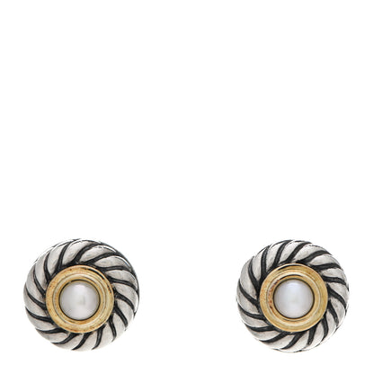 David Yurman Sterling Silver 14K Yellow Gold Pearl Cookie Earrings 1 of 4
