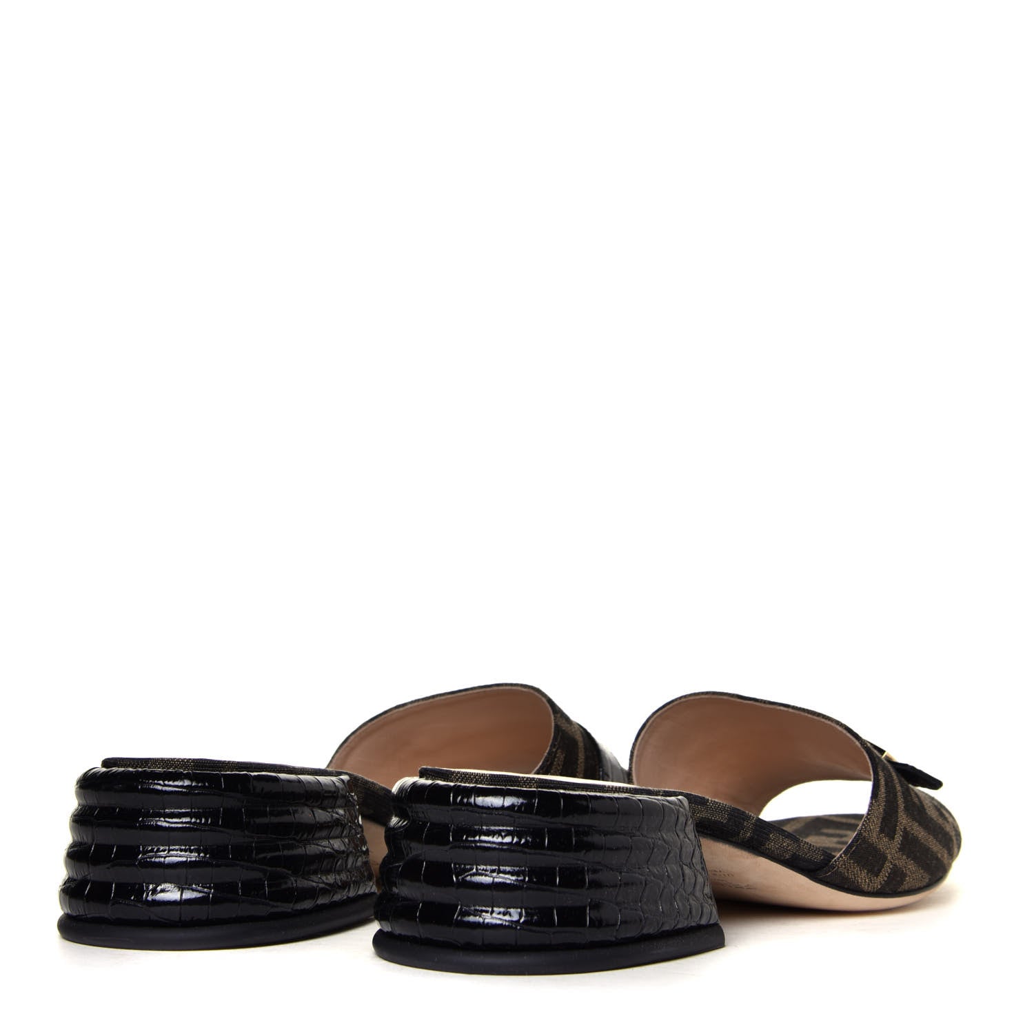 Fendi Jacquard Calfskin FF Crocodile Embossed Promenade Slide Sandals 36.5 Tobacco Moro Black 6 of 14