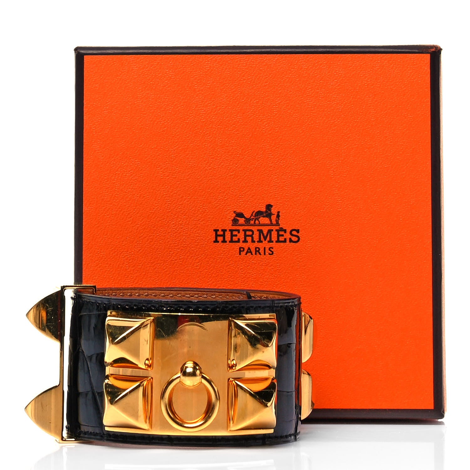 Hermes Shiny Niloticus Crocodile Collier de Chien CDC Bracelet S Black 6 of 6