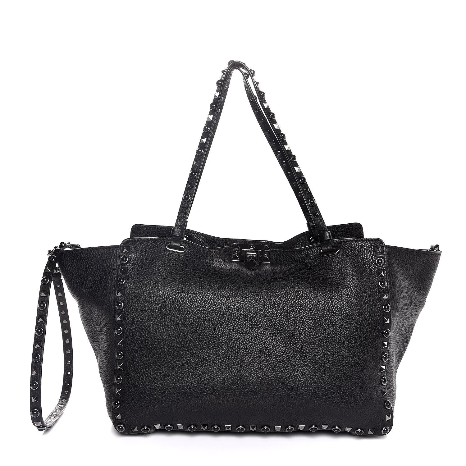 Valentino Garavani Grained Calfskin Onyx Medium Rockstud Rolling Tote Black 1 of 8