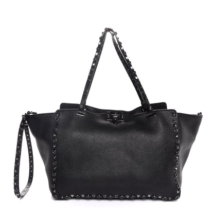 Valentino Garavani Grained Calfskin Onyx Medium Rockstud Rolling Tote Black 1 of 8