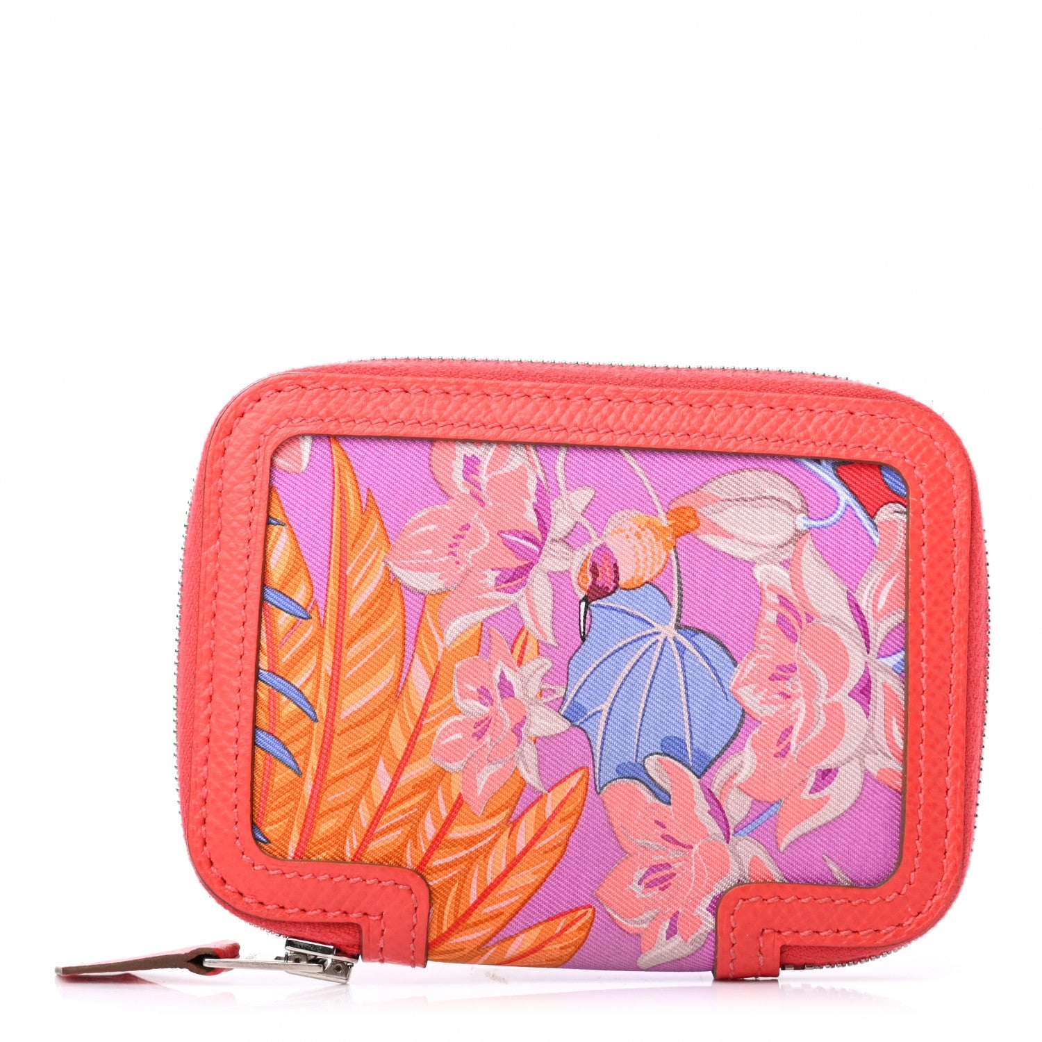 Hermes Epsom Printed Silk Flamingo Party Soie-Cool Compact Wallet Rose Jaipur 1 of 7