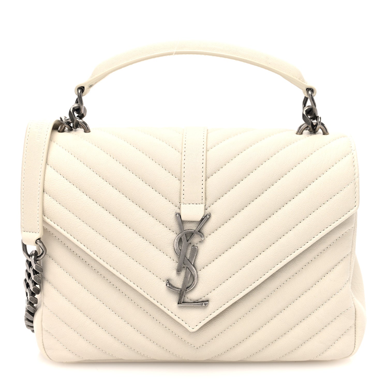 Saint Laurent Sheepskin Matelasse Chevron Monogram Medium College Bag Crema Soft 1 of 9