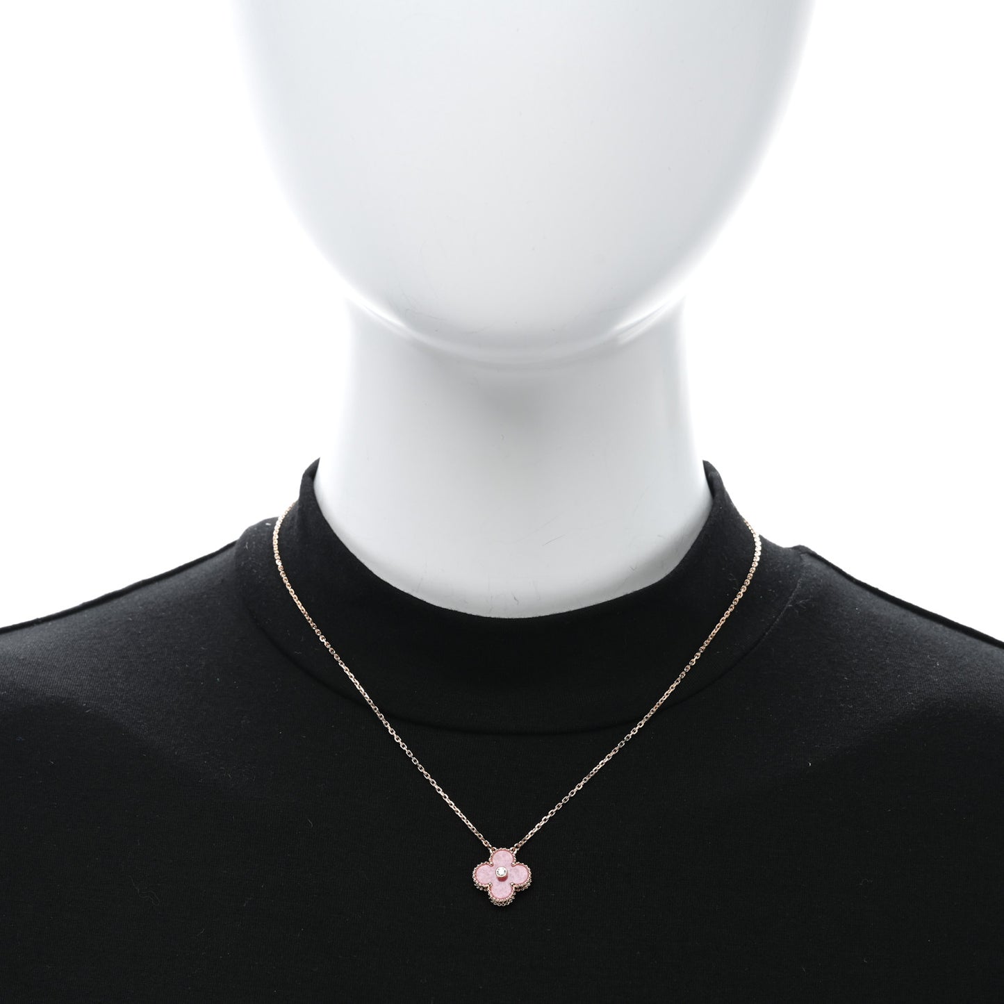 18K Rose Gold Diamond Rhodonite Vintage Alhambra Pendant Necklace