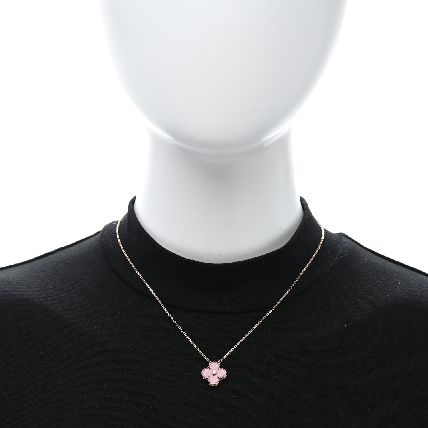 Van Cleef & Arpels 18K Rose Gold Diamond Rhodonite Vintage Alhambra Pendant Necklace 3 of 4
