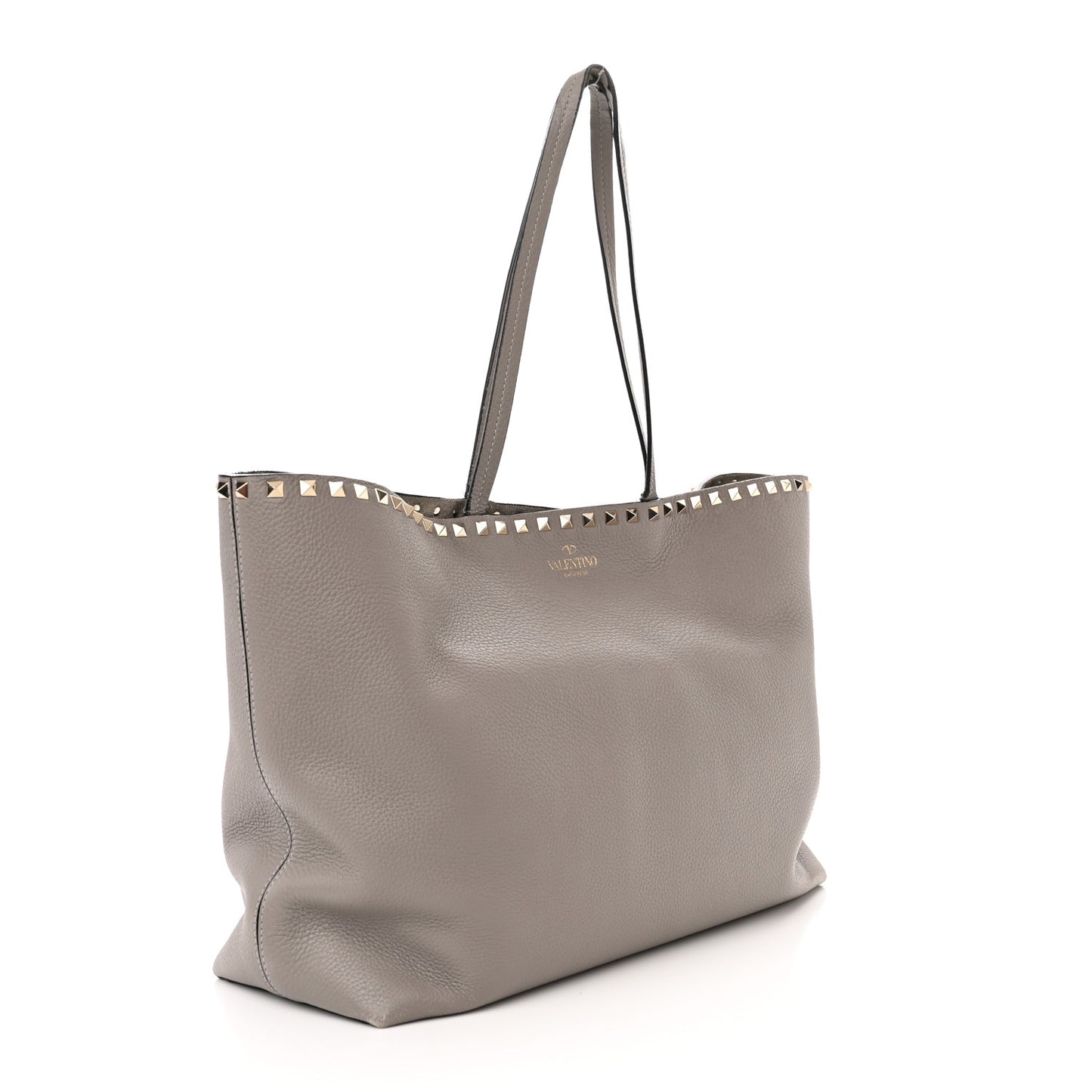 Grained Calfskin Rockstud Shoulder Tote Perla