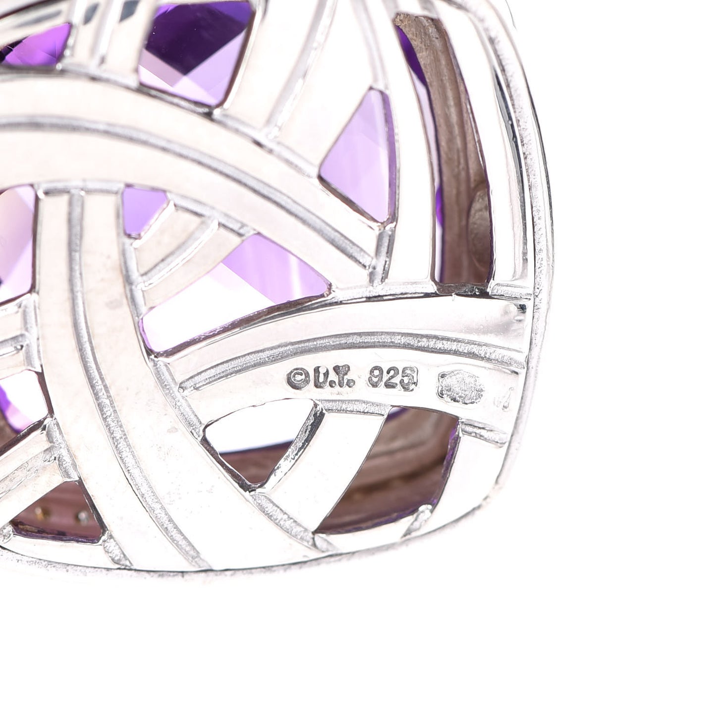 Sterling Silver Diamond Amethyst 20mm Albion Pendant Necklace