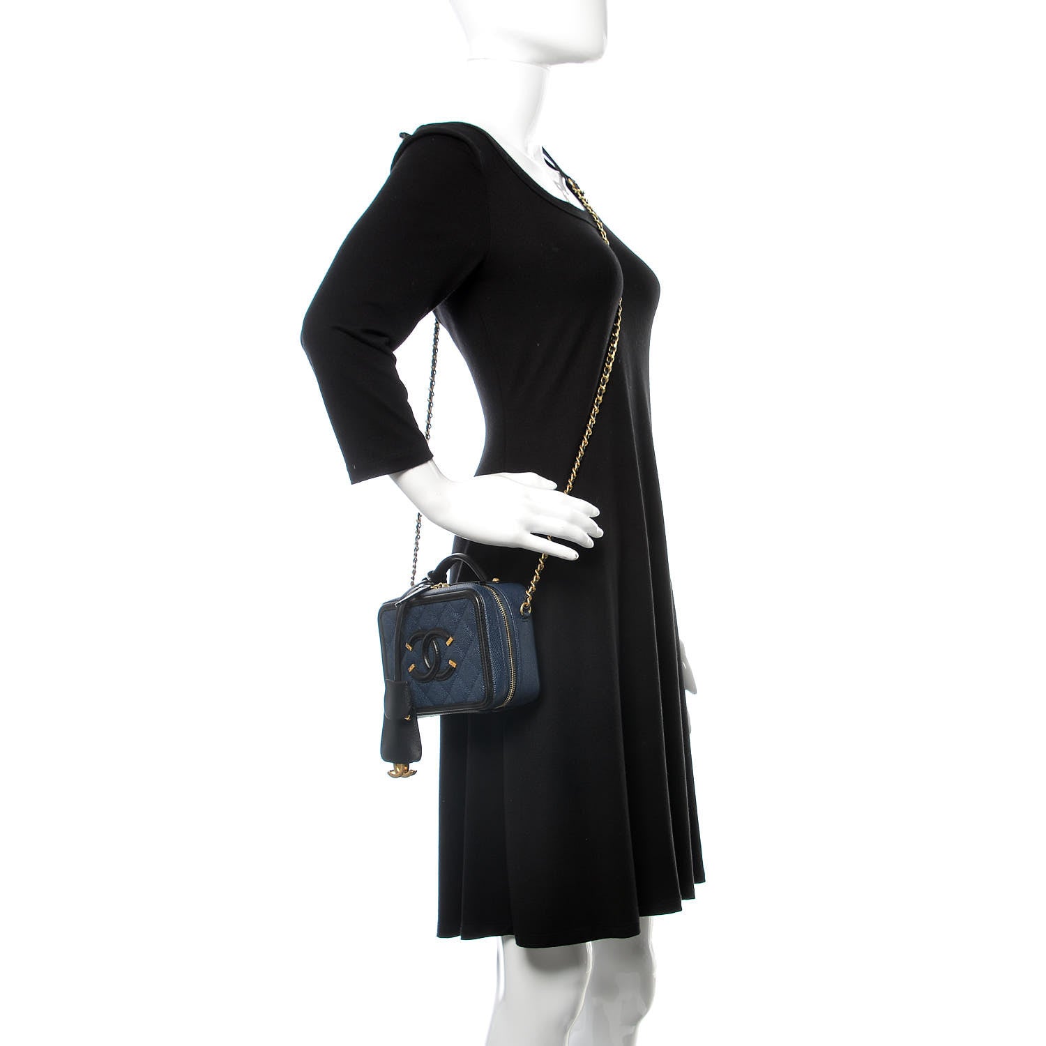 Chanel Caviar Quilted Small CC Filigree Vanity Case Navy Black 2 of 10