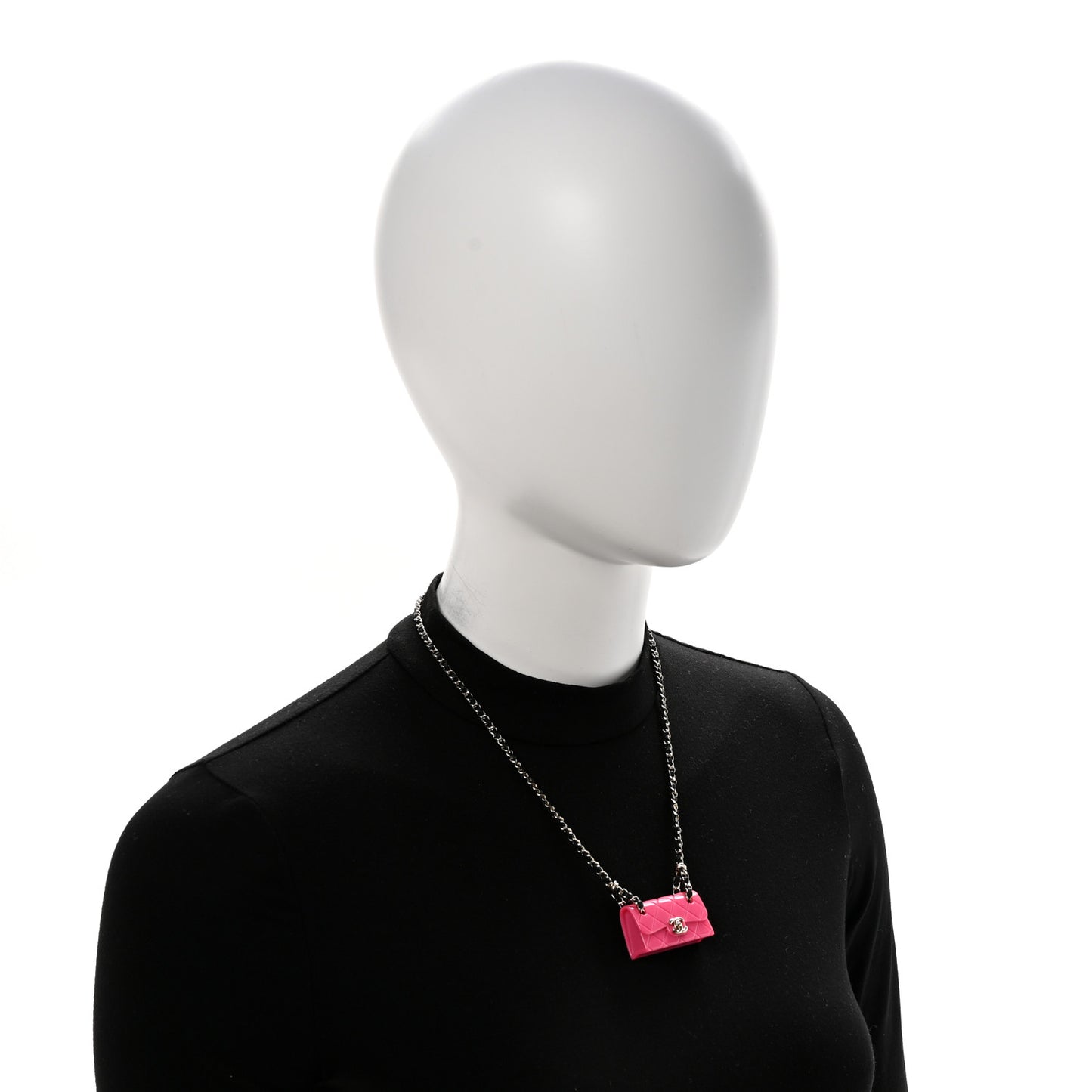 Metal Resin Lambskin Flap Bag Long Necklace Golden Pink Black