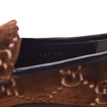 Gucci Velvet GG Monogram Horsebit Womens Jordaan Loafers 36.5 Brown Black 8 of 9