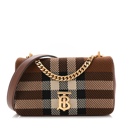 Burberry Calfskin Knit Check Small Lola Bag Dark Birch Brown 2 of 21