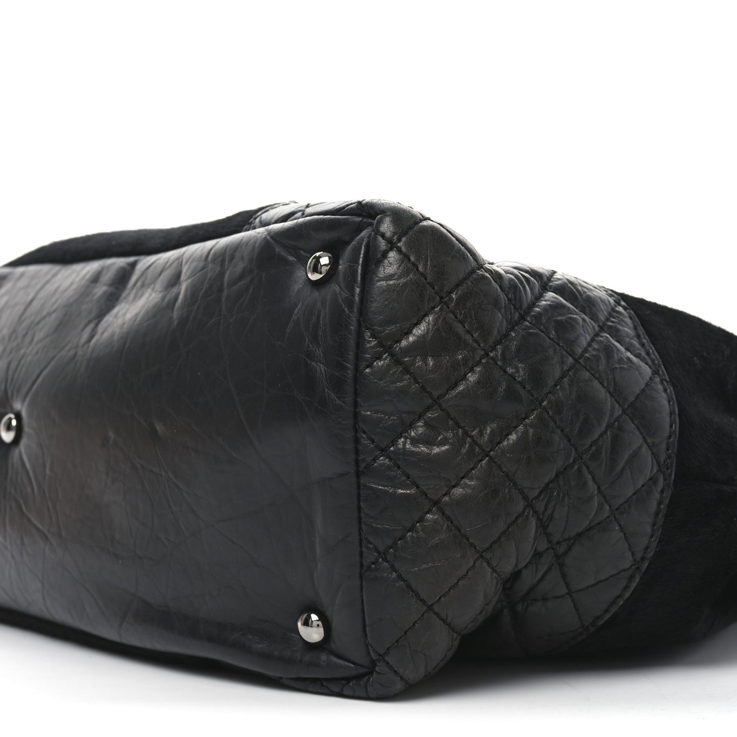 Aged Calfskin Pony Hair Quilted Miss Pony Drawstring Tote Black